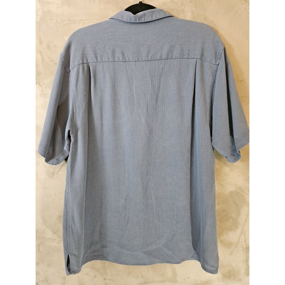 Vintage Silk Men's Woven Silk Grey Blue Short Sleeve Button-Up Shirt size L - Picture 4 of 7